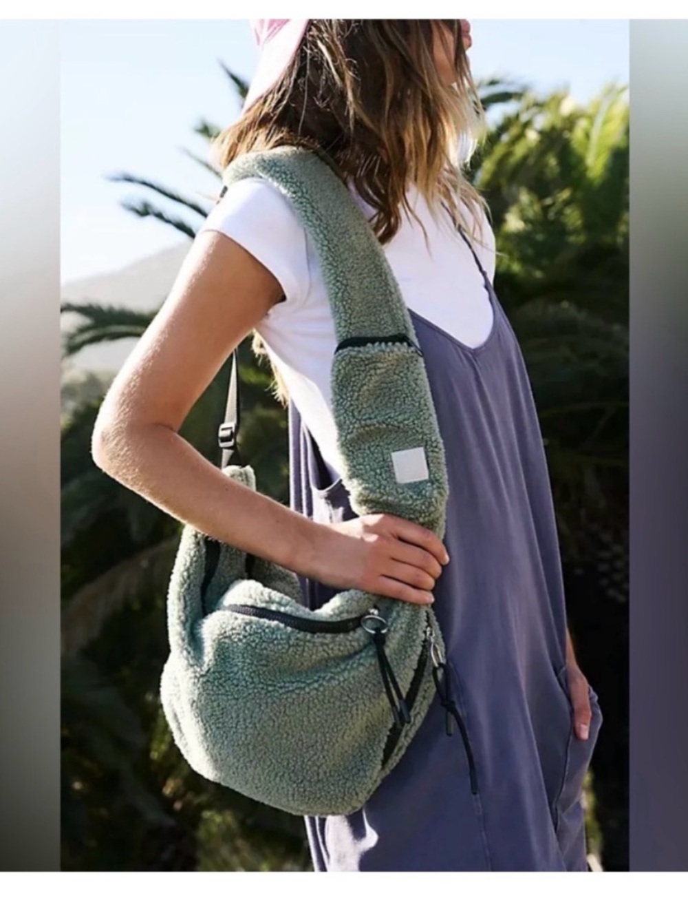 Free People Movement Overachiever Green Sherpa Crossbody Bag